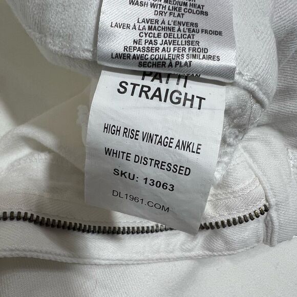 DL1961 White Patti Straight Leg High Waist Distressed Jeans Size 32 - Picture 7 of 13